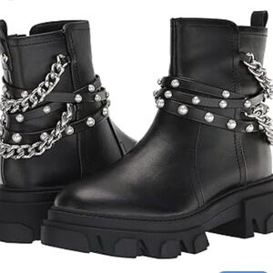 Nine West Black Combat Ankle Boots with Chains